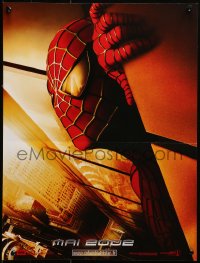 1p605 SPIDER-MAN teaser French 16x21 2002 close-up of Maguire w/WTC towers in eyes, Marvel!