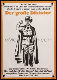 1p143 GREAT DICTATOR German 12x19 R1972 Charlie Chaplin directs and stars, wacky WWII comedy!
