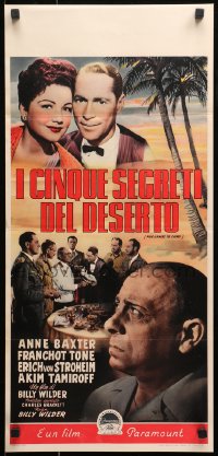 1p763 FIVE GRAVES TO CAIRO Italian locandina 1952 Billy Wilder, close up of Nazi Erich von Stroheim!