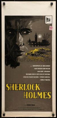 1p800 SHERLOCK HOLMES & THE DEADLY NECKLACE Italian locandina 1964 Christopher Lee, different art!