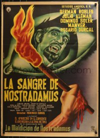 1p001 LA SANGRE DE NOSTRADAMUS Mexican poster 1962 German Robles, cool Mendoza horror art!