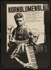 1p089 KORNBLUMENBLAU Polish 27x37 1989 Jakub Erol artwork of prisoner playing accordion!