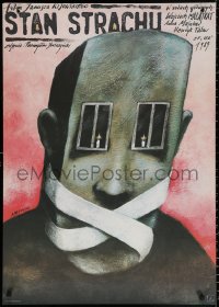 1p091 STATE OF FEAR Polish 26x37 1989 wild Andrzej Pagowski art of gagged man with windows for eyes!