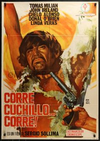 1p273 RUN, MAN, RUN! Spanish 1971 different art of man holding gun to Milian's head by Montalban!
