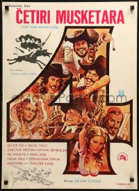 1p464 FOUR MUSKETEERS Yugoslavian 20x27 1975 Raquel Welch, Oliver Reed, great wacky Jack Rickard art!