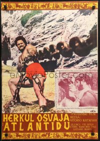 1p468 HERCULES & THE CAPTIVE WOMEN Yugoslavian 19x28 1963 strongman Reg Park pulling chain!