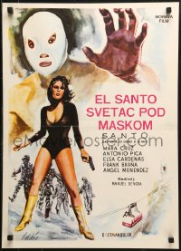 1p489 SANTO VS. LOS ASESINOS DE LA MAFIA Yugoslavian 20x28 1970 cool art of masked luchador Santo!