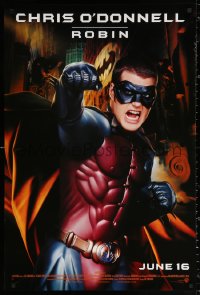 1r472 BATMAN FOREVER advance DS 1sh 1995 cool image of angry Chris O'Donnell as Robin!