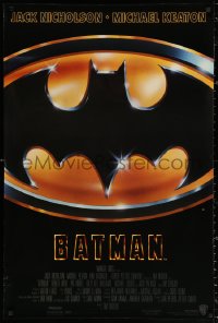 1r470 BATMAN int'l 1sh 1989 directed by Tim Burton, Nicholson, Keaton, cool image of Bat logo!