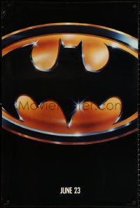 1r471 BATMAN teaser 1sh 1989 directed by Tim Burton, cool image of Bat logo, glossy finish!