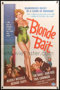 1r501 BLONDE BAIT 1sh 1956 full-length sexy smoking bad girl Beverly Michaels is a silken trap!