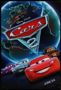 1r518 CARS 2 advance DS 1sh 2011 Disney animated automobile racing sequel, image of earth and cast!