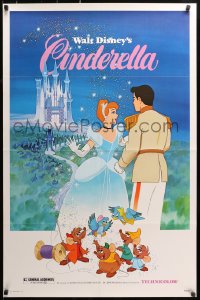 1r525 CINDERELLA 1sh R1981 Walt Disney classic romantic cartoon, image of prince & mice!