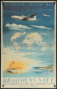 1r245 BRAATHENS SAFE Norwegian commercial 2000s Axel Andersen art of planes from 1949 poster!