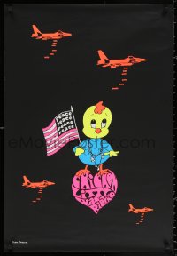1r249 CHICKEN LITTLE WAS RIGHT 24x35 commercial poster 1969 character surrounded by planes & bombs!