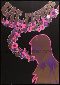 1r253 EAT FLOWERS 20x29 Dutch commercial poster 1960s psychedelic Slabbers art of woman & flowers!
