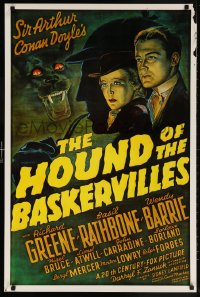 1r644 HOUND OF THE BASKERVILLES 25x37 1sh R1975 Sherlock Holmes, artwork from the original poster!