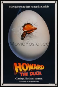 1r646 HOWARD THE DUCK teaser 1sh 1986 George Lucas, great art of hatching egg with cigar in mouth!