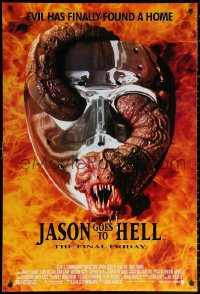 1r683 JASON GOES TO HELL DS 1sh 1993 Friday the 13th, creepy worm w/teeth in mask image!