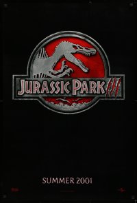 1r688 JURASSIC PARK 3 teaser DS 1sh 2001 Sam Neill, Macy, classic-style red logo with Spinosaurus!