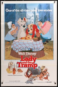 1r698 LADY & THE TRAMP 1sh R1980 Walt Disney romantic canine dog classic cartoon!