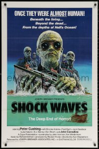 1r851 SHOCK WAVES 1sh 1977 art of Nazi ocean zombies terrorizing boat, once they were ALMOST human
