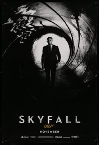 1r859 SKYFALL teaser DS 1sh 2012 November style, Daniel Craig as James Bond standing in gun barrel!