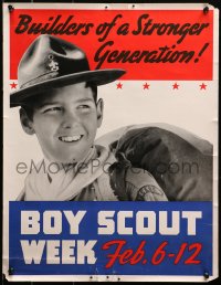 1r331 BOY SCOUT WEEK 17x22 special poster 1960s cool image of smiling scout carrying backpack!