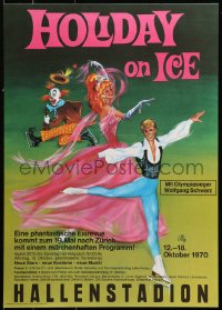 1r367 HOLIDAY ON ICE 17x23 German special poster 1970s artwork of cool figure skaters & clown!