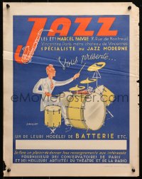 1r168 JAZZ 17x21 French poster 1940s great musical art of drummer by J. Rassiat!