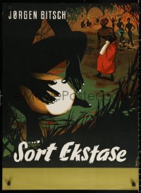 1r234 SORT EKSTASE 25x34 Danish advertising poster 1955 Stilling art of drum players & women dancing