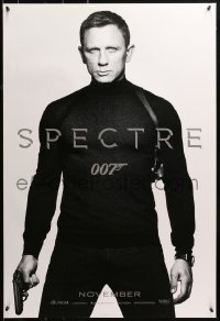 1r872 SPECTRE teaser DS 1sh 2015 cool image of Daniel Craig in black as James Bond 007 with gun!