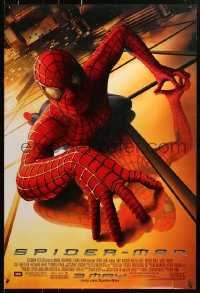 1r873 SPIDER-MAN advance DS 1sh 2002 Tobey Maguire climbing building, Sam Raimi, Marvel Comics!