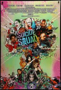 1r910 SUICIDE SQUAD advance DS 1sh 2016 Smith, Leto as the Joker, Robbie, Kinnaman, cool art!