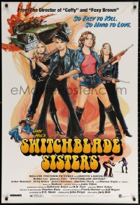 1r916 SWITCHBLADE SISTERS 1sh R1996 sexy bad girl gang with guns, great vintage-style art!
