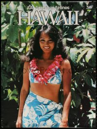 1r090 AMERICAN AIRLINES HAWAII 30x40 travel poster 1980s cool image of pretty woman wearing lei!