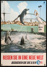 1r092 BESUCHEN SIE DIE USA 20x29 travel poster 1960s Visit Marineland, image of leaping dolphin!