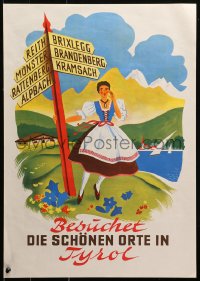 1r094 BESUCHET DIE SCHONEN ORTE IN TYROL 17x24 Austrian travel poster 1950s woman in blue dress!