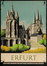 1r101 ERFURT 23x33 East German travel poster 1960 art of the famous Cathedral by W. Parschau!