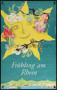 1r103 FRUHLING AM RHEIN 25x40 German travel poster 1950s sun, flowers, and the river by Lammle!