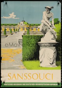 1r110 SANSSOUCI 23x33 East German travel poster 1960 grounds and a statue by W. Parschau!