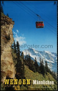 1r113 WENGEN MANNLICHEN 25x40 Swiss travel poster 1950s great image of mountains & cable car!