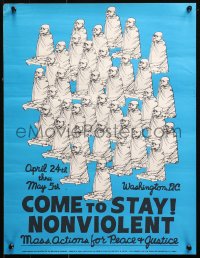 1r137 COME TO STAY 17x22 war poster 1970s cool art of Mahatma Gandhi meditating by Mark Morris!