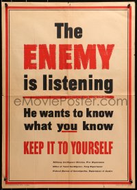 1r140 ENEMY IS LISTENING 20x28 WWII war poster 1942 keep it to yourself or he knows what YOU know!