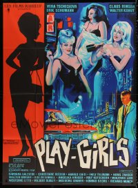 1s608 CALL GIRLS OF FRANKFURT French 1p 1966 Belinsky art of German prostitutes & sexy silhouette!