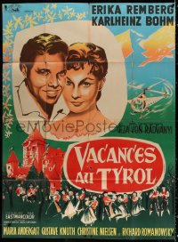 1s620 CASTLE IN TYROL French 1p 1958 Trambouze art of Karlheinz Bohm, Erika Remberg & helicopter!