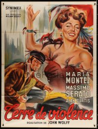 1s628 CITY OF VIOLENCE French 1p 1952 art of sexy Maria Montez in showgirl outfit + Serato with gun!
