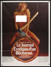 1s675 EROTIC DIARY OF A LUMBERJACK French 1p 1978 best image of naked woman on log with axe!
