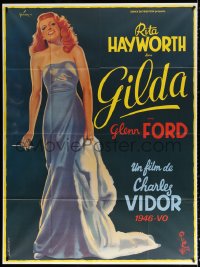 1s708 GILDA French 1p R1972 art of sexy Rita Hayworth full-length in sheath dress by Boris Grinsson!