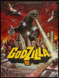 1s714 GODZILLA VS. MEGALON French 1p 1976 different Tealdi art of Godzilla 1980 destroying city!